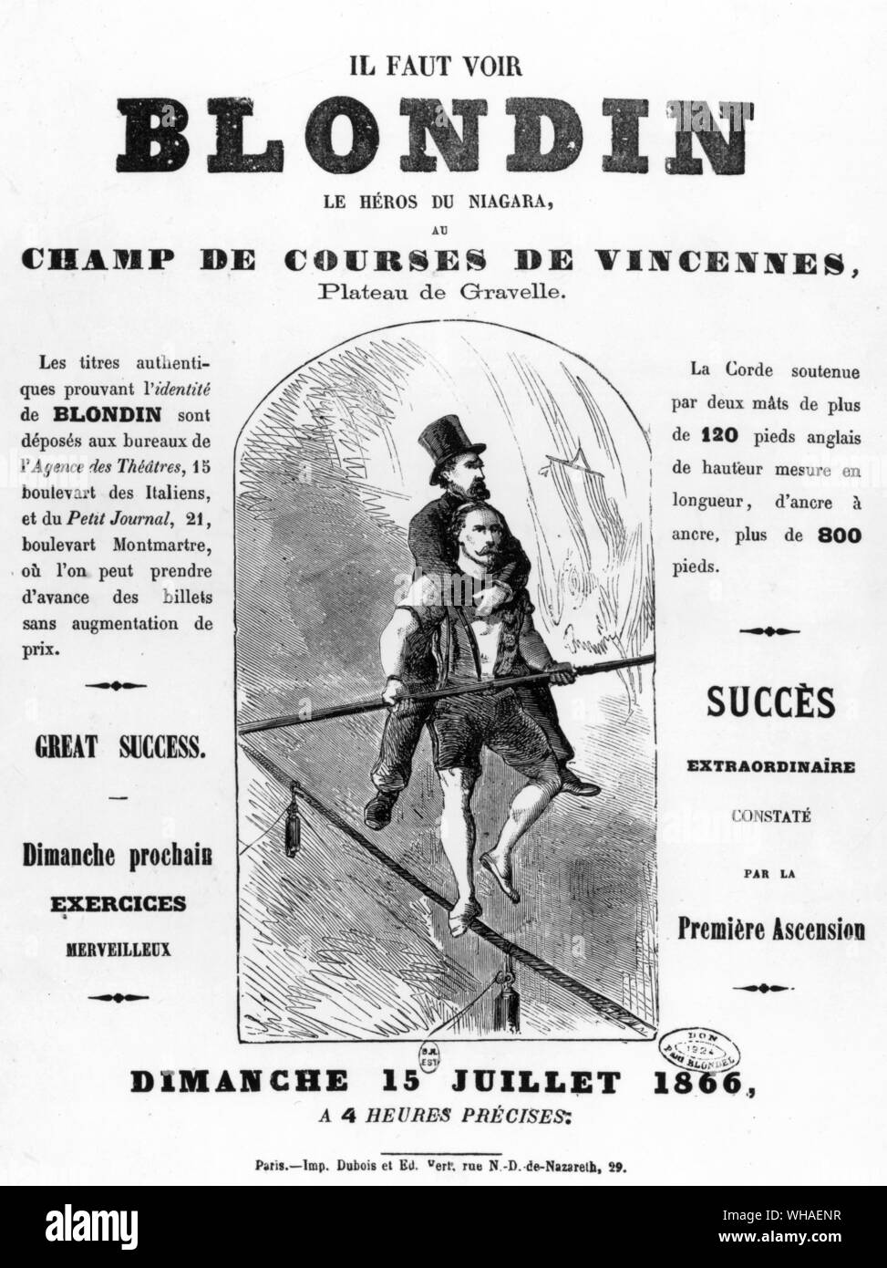 Publicité pour Blondin 1866 Banque D'Images