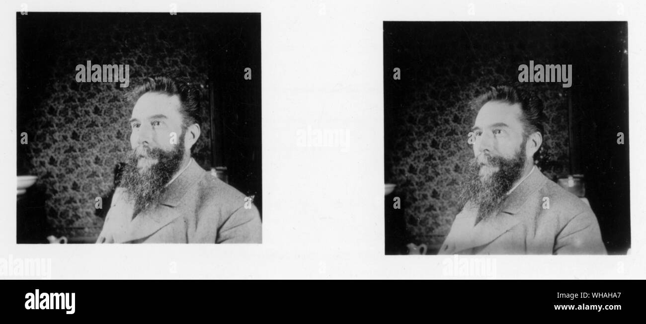 Couple stéréoscopique du professeur Rontgen, Wilhelm Conrad - né le 27 mars 1845, Lennep, la Prusse [maintenant Remscheid, Allemagne.] d. 10 février 1923, Munich, Allemagne. Aussi orthographié Röntgen Röntgen physicien allemand qui a reçu le premier prix Nobel de physique, en 1901, pour sa découverte des rayons X, qui annonçait l'âge de la physique moderne et a révolutionné la médecine diagnostique. . Banque D'Images