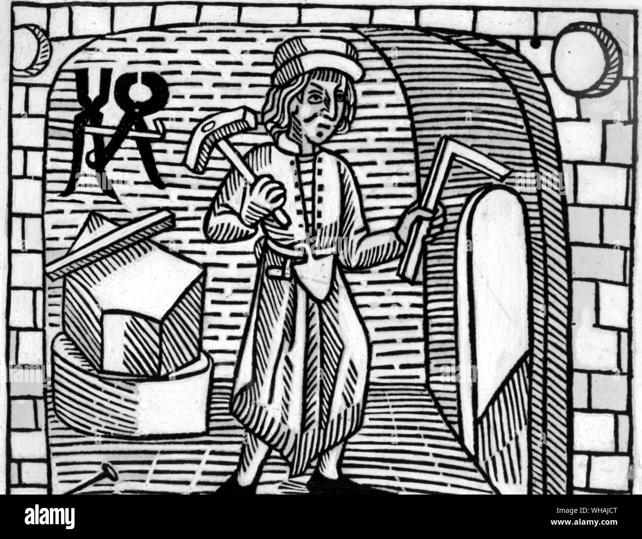 Gravure sur bois d'un forgeron du William Caxton et jouer le jeu de l'Échiquier. 1483 Banque D'Images