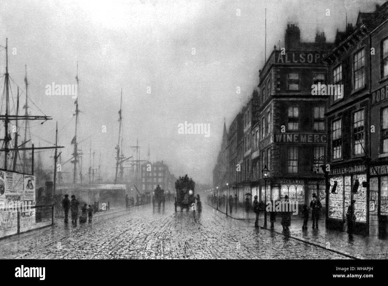 Liverpool Quay par la lune. John Atkinson Grimshaw (b.1836-d.1893) Banque D'Images