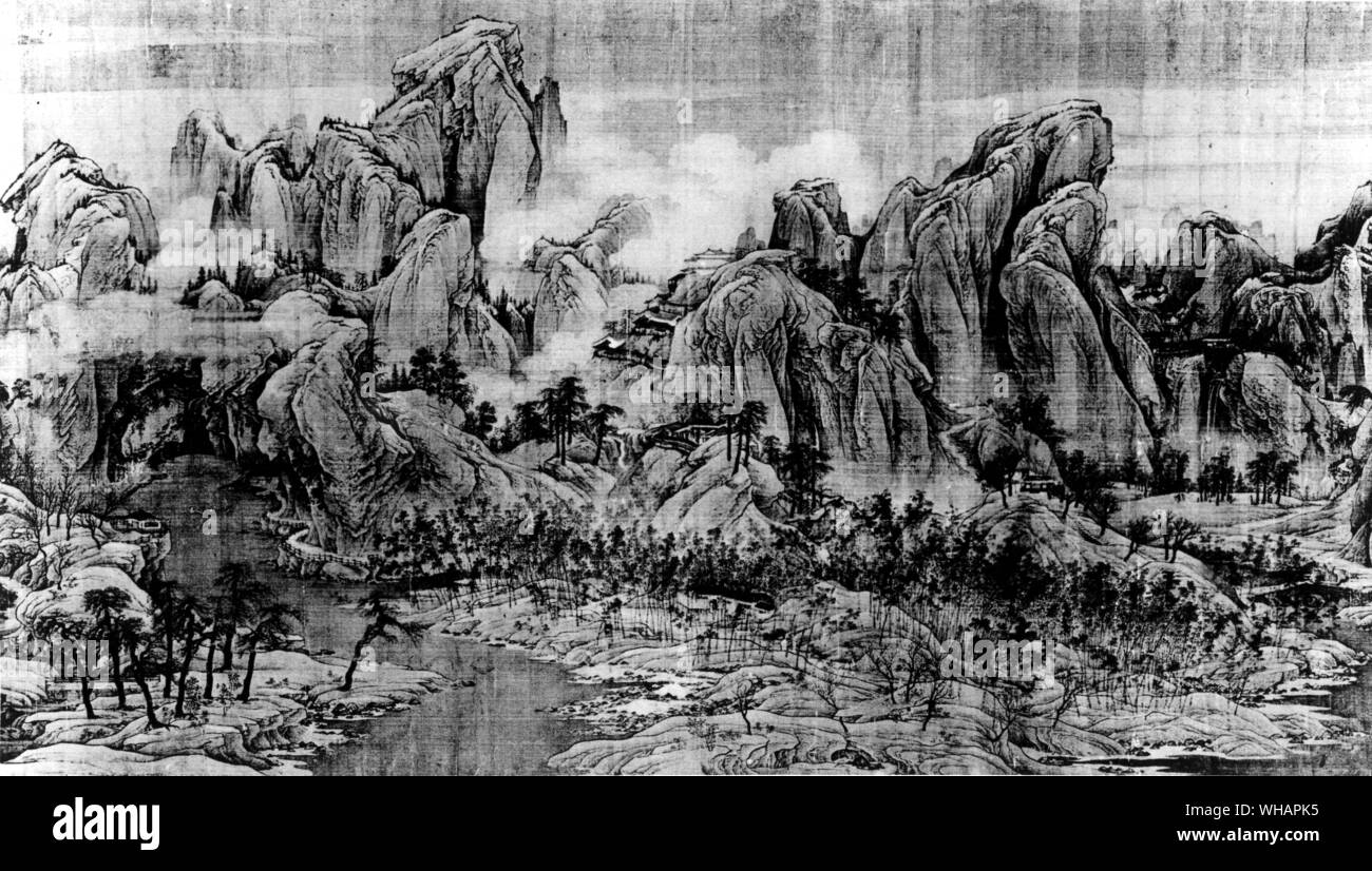 Chao Po Chu : Montagnes rocheuses le long d'une rivière en automne. 12e siècle rouleau horizontal. Peking Banque D'Images