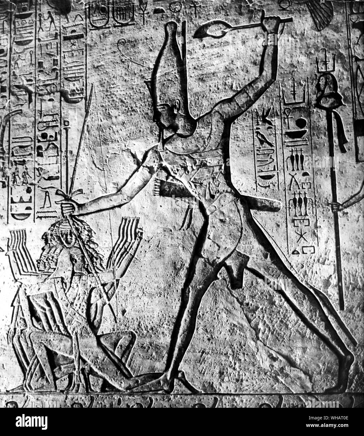 Ramasses II . Un dégagement sur le mur est du temple à Abou Simbel montrant le roi Banque D'Images