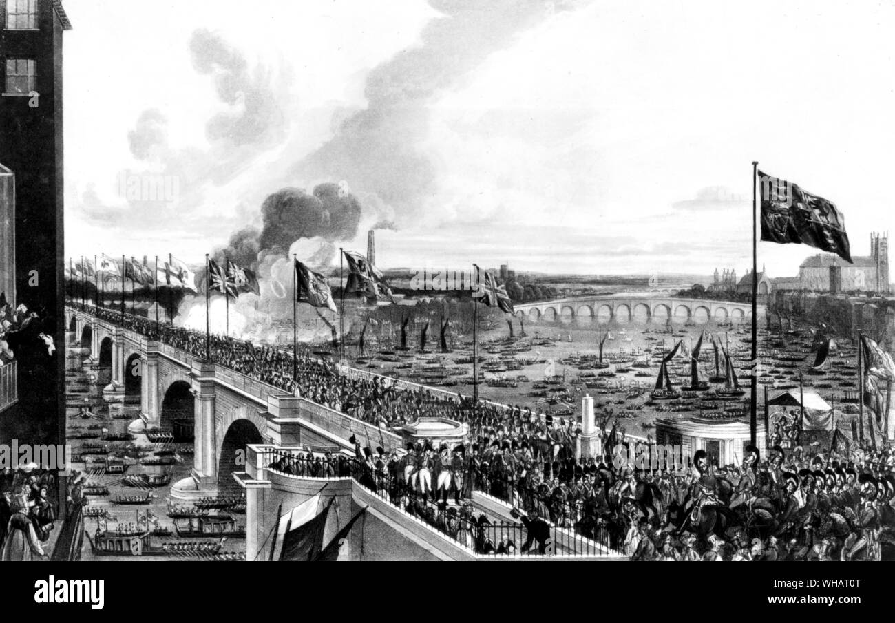 Son Altesse Royale le Prince Régent et duc de Wellington à la première visite du Pont de Waterloo, le 18 juin 1817 Banque D'Images