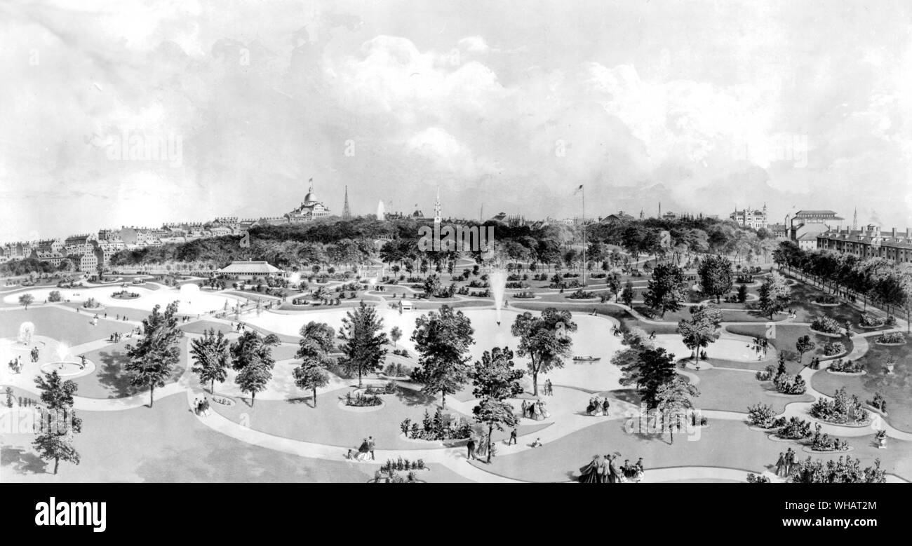 Vue sur le Jardin Public et Boston Common de la rue Arlington Banque D'Images
