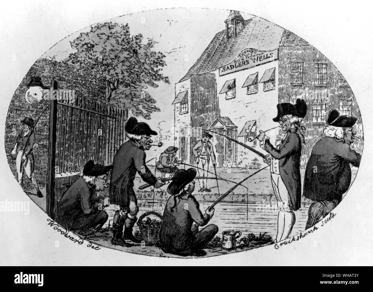 Pêche à Saddlers Wells. par Cruickshank après Woodward. publié en 1796. Banque D'Images