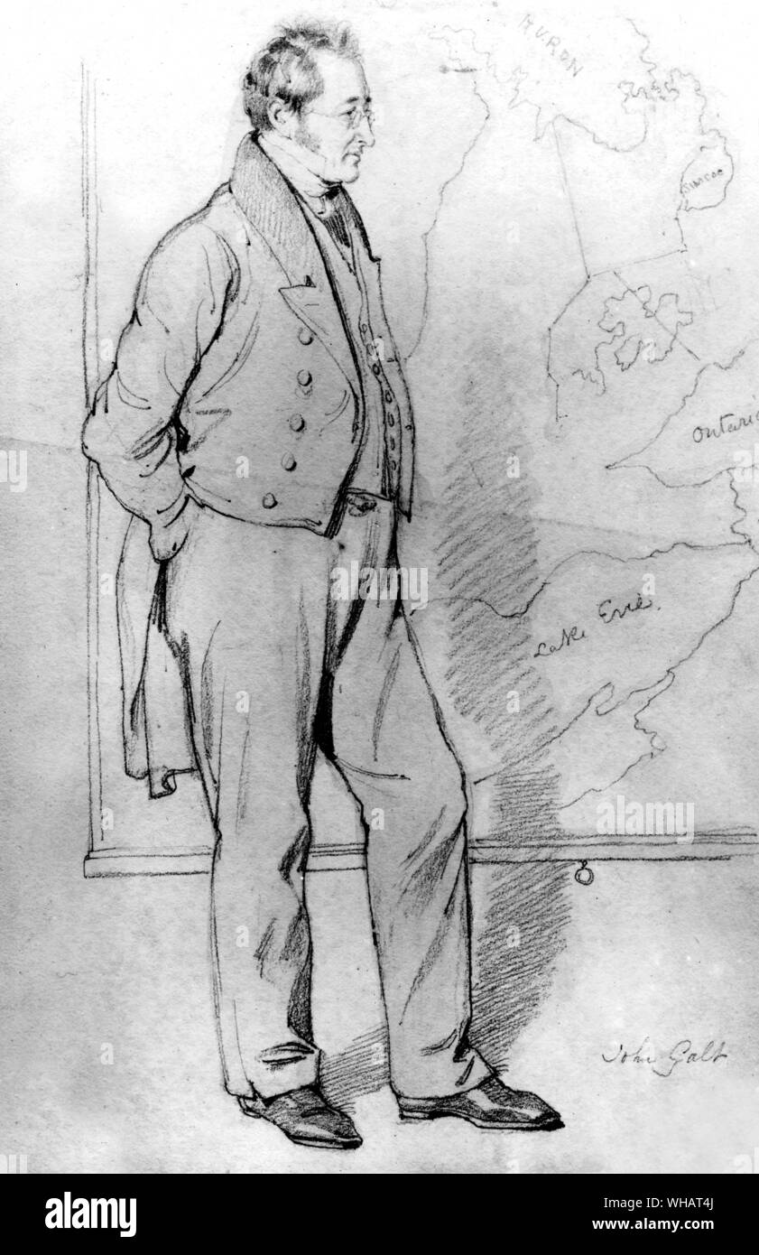 John Galt par Daniel Maclise 1806-1870. .. Romancier. 1779-1839. Galt est né à Irvine le 2 mai 1779. Sa famille déménage à Greenock lorsqu'il avait dix ans et il y est resté pendant les dix prochaines années. Il s'installe à Londres en 1804 et a tenté de s'établir dans les affaires de peu de succès. De 1809 à 1811 il a visité les pays de la Méditerranée et fait la connaissance de Lord Byron, dont il a écrit la première biographie. Il a écrit des pièces de théâtre, poésie et biographie avant de découvrir son véritable métier de romancier. De 1827 à 1829, il a agi comme directeur d'une société engagée dans l'établissement d'un grand Banque D'Images