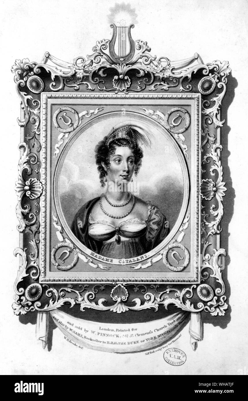 Madame Catalani 1779-1845 Après W H Brooke. Le chanteur d'opéra italien qui est venu en Angleterre en 1806, après avoir réussi à effectuer en Italie, au Portugal et en France. Pendant sept ans elle était l'incomparable prima donna. Parmi ses rôles était célèbre 'Susanna" de Mozart Le Nozze di Figaro qui elle a présenté à Londres en 1812. Leigh Hunt appelé Catalani, 'un romain avec l'antilope italiennes face'.. . Banque D'Images