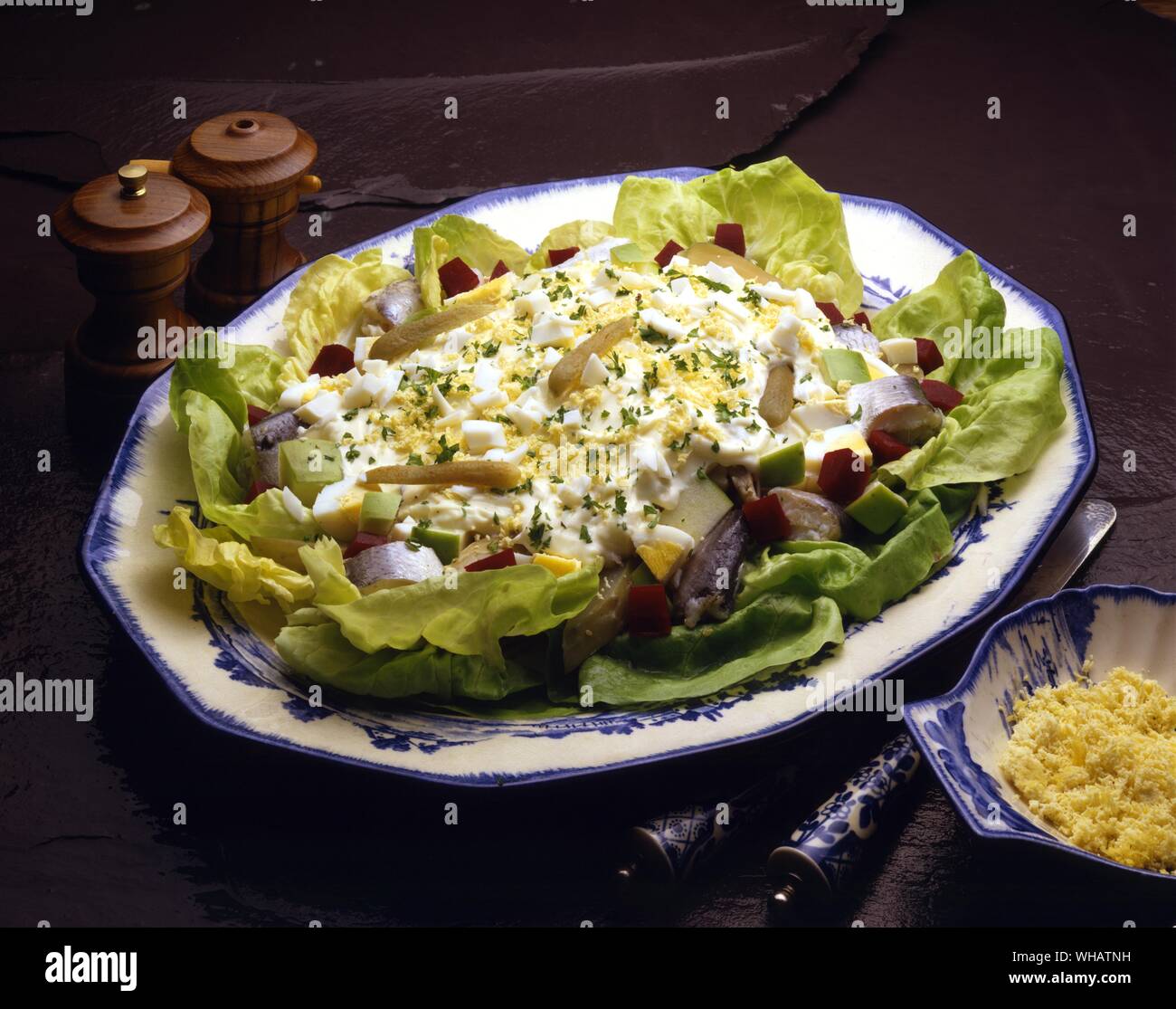 Cuisine internationale . Salade de harengs.. Haringsla, Hollande. Banque D'Images