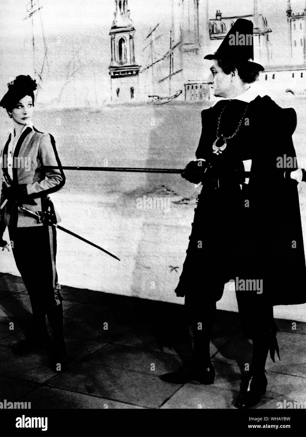 Vivien Leigh et Laurence Olivier comme Viola comme Malvolio dans la Douzième Nuit John Gielgud, Théâtre Royal Sahkespeare, Stratford-upon-Avon 1955 Banque D'Images