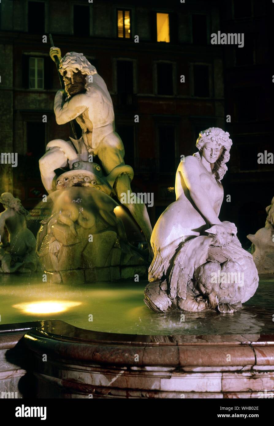 Les eaux de Rome par H. C. Morton. Le groupe de Neptune de la fontaine du nord dans la Piazza Navona, Rome. Pl. 17, p. 114. . Banque D'Images