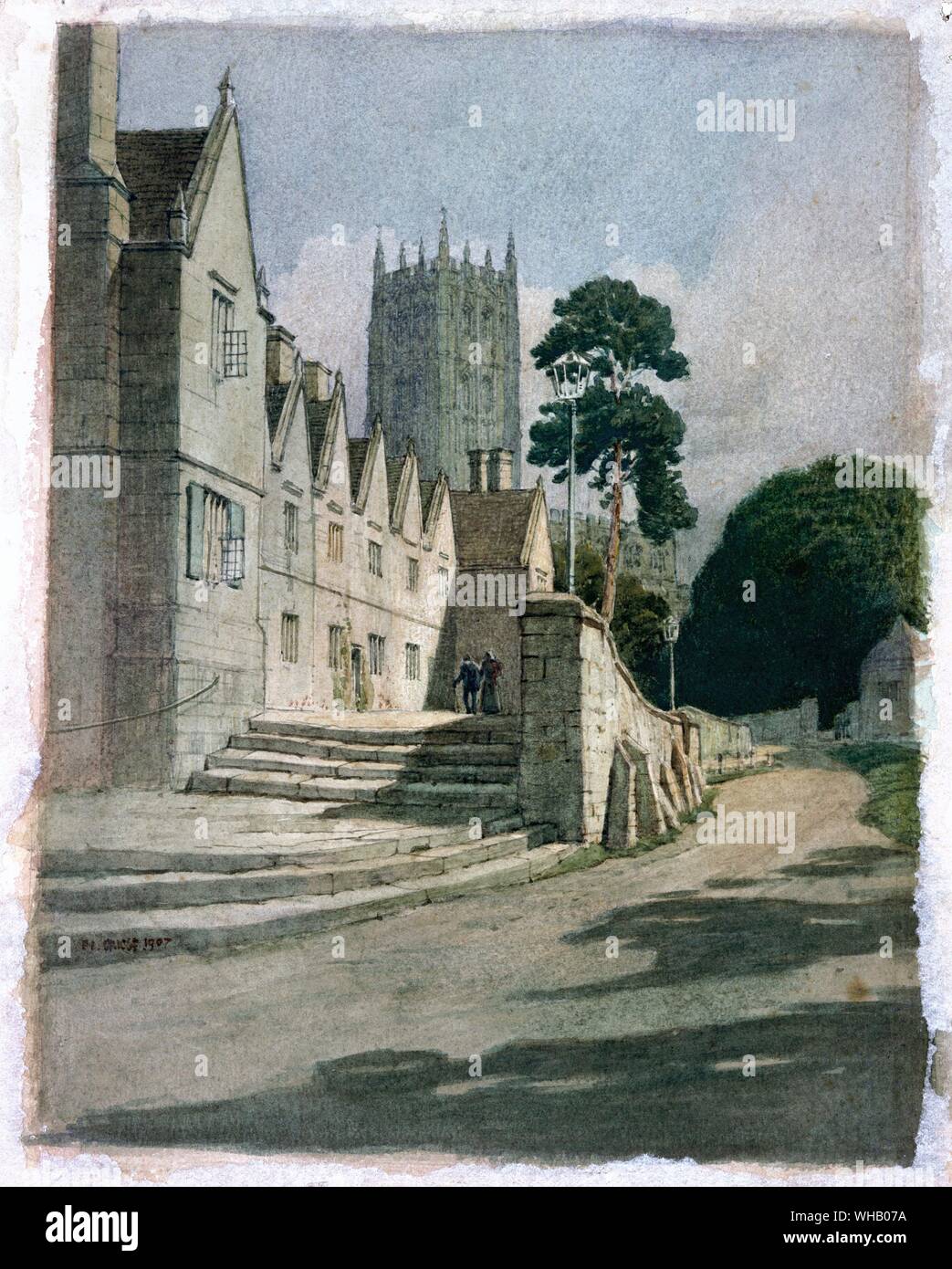 Hospices à Chipping Campden 1907 . par F. L. Griggs. (Cheltenham Art Gallery and Museum). . Banque D'Images