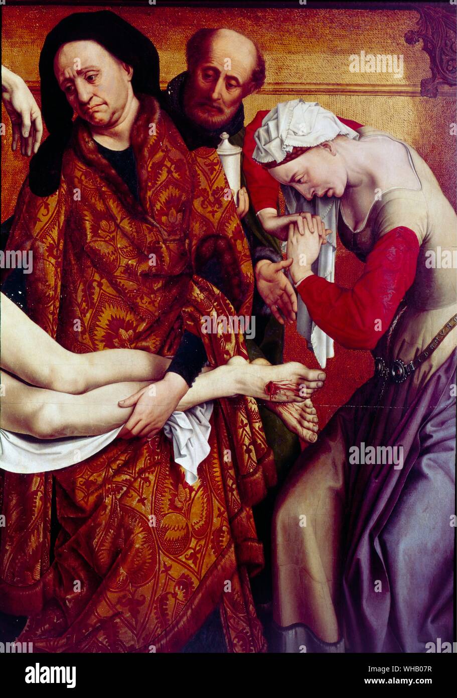 Déposition de Christ (détail) - 1435. de Van der Weyden. Monastère de Escorical l'Espagne. Rog(i)er van der Weyden, également connu sous le nom de Roger de La Pasture ou Rogier de Bruxelles, (1399/1400 - 18 juin 1464) . Banque D'Images
