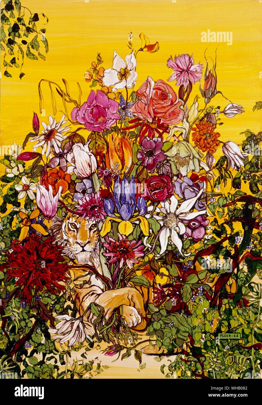 Bouquet de jungle et Tigre. Par Fleur Cowles (fondateur du magazine Flair dans les années 50). Banque D'Images