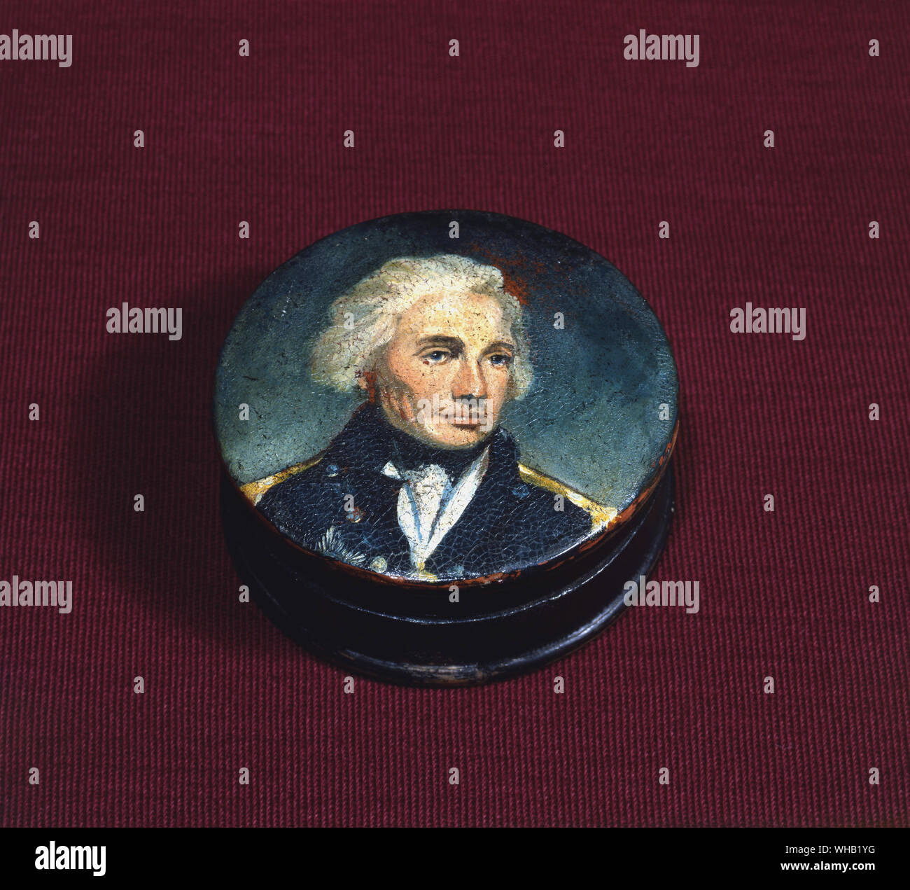 Ware commémorative - Nelson. Naissance 1758 - 1805 est mort. Papier mâché boîte avec couvercle. Royal Naval Museum, Portsmouth. Banque D'Images