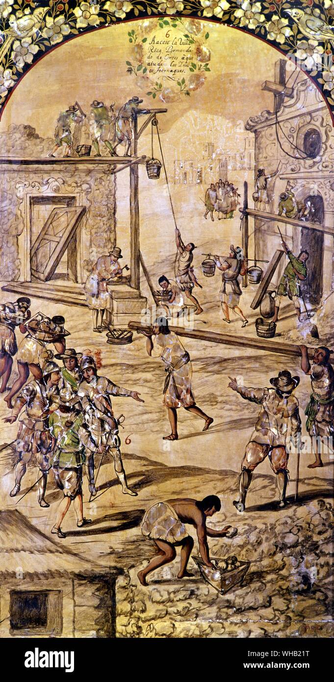 Règlement de construction Cortes de Vera Cruz. Miquel Gonzolez 1698. Peinture sur la nacre. Museo de Americo, Madrid. Banque D'Images