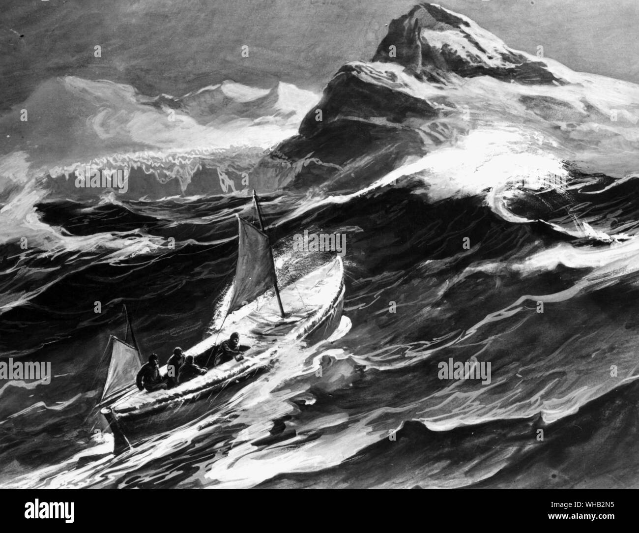 Shackleton et ses compagnons de partir à l'aide dans un bateau de la vie 1916 Banque D'Images