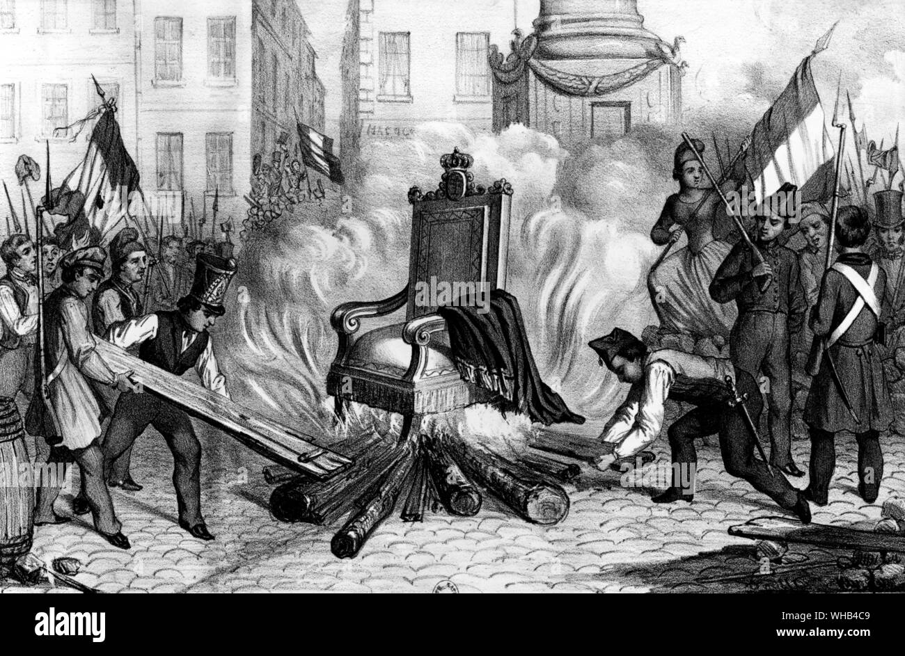 Combustion de trône le 25 février 1848 à Paris. Banque D'Images