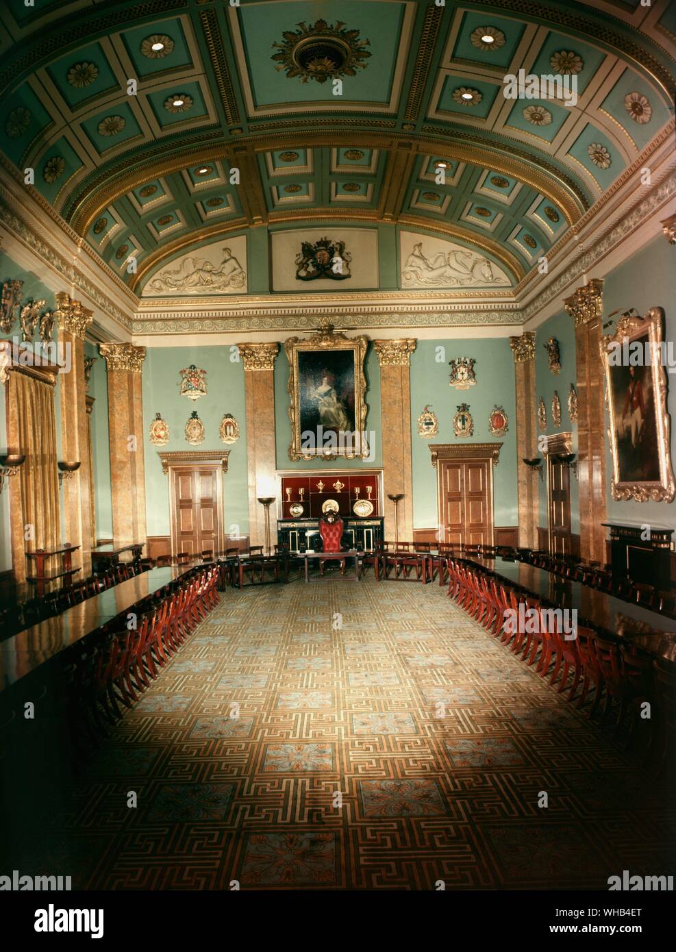 Caractéristiques architecturales : Intérieur de Holkham Hall , Norfolk - Chambre de l'État . L'architecte William Kent 1734 Banque D'Images