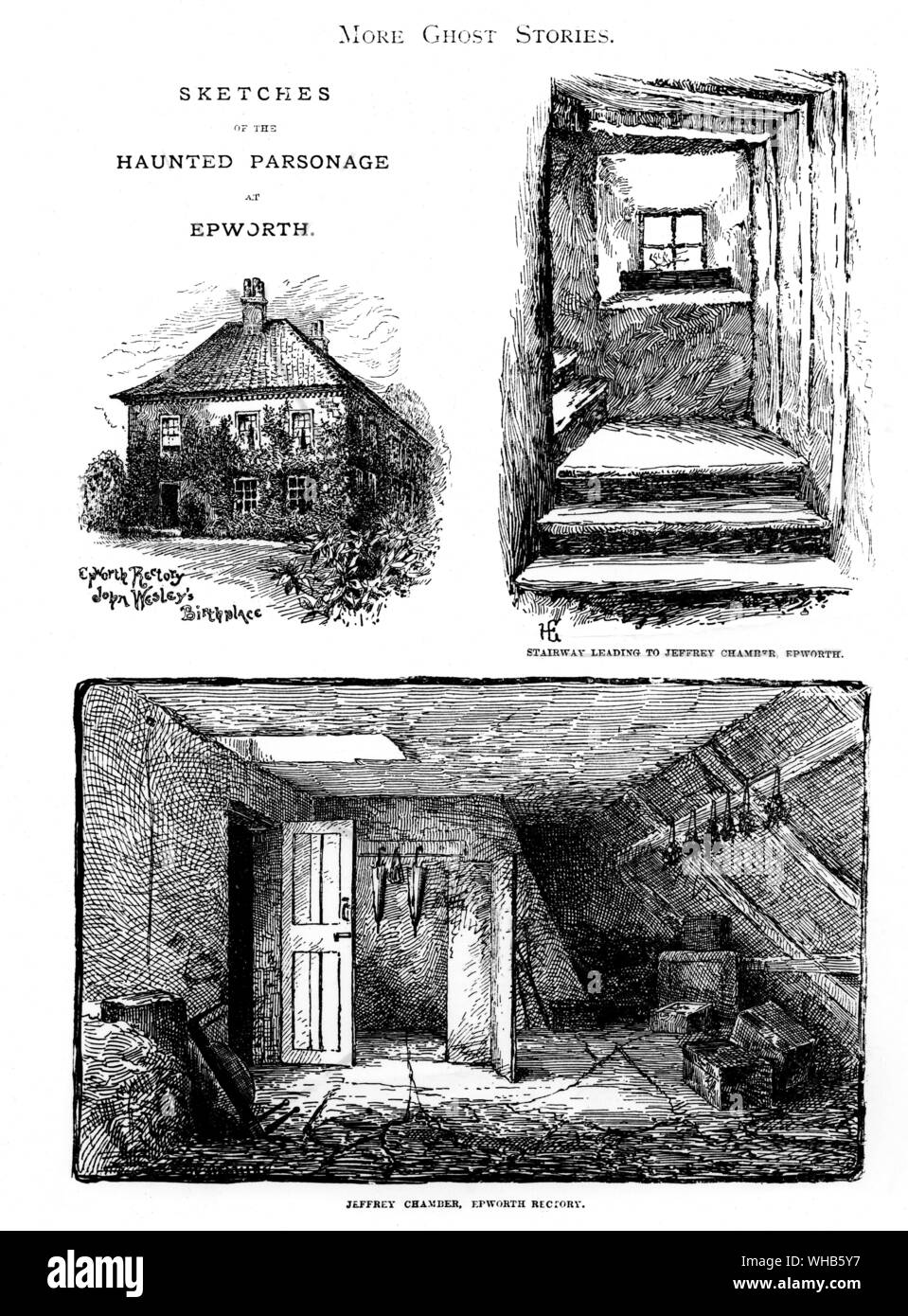 La Grande-Bretagne hantée. Escalier menant à la Chambre à Jeffrey presbytère d'Epworth, Lincs. Banque D'Images