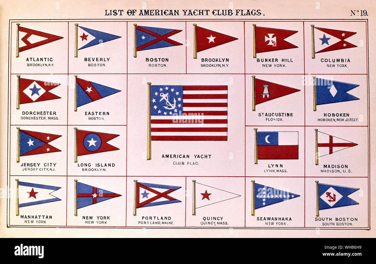 Liste des drapeaux américains Yacht Club : De Lloyd's Register, 1881 Les premiers exemples de plaques de couleur montrant des drapeaux et club burgees britanniques et américains.. Banque D'Images