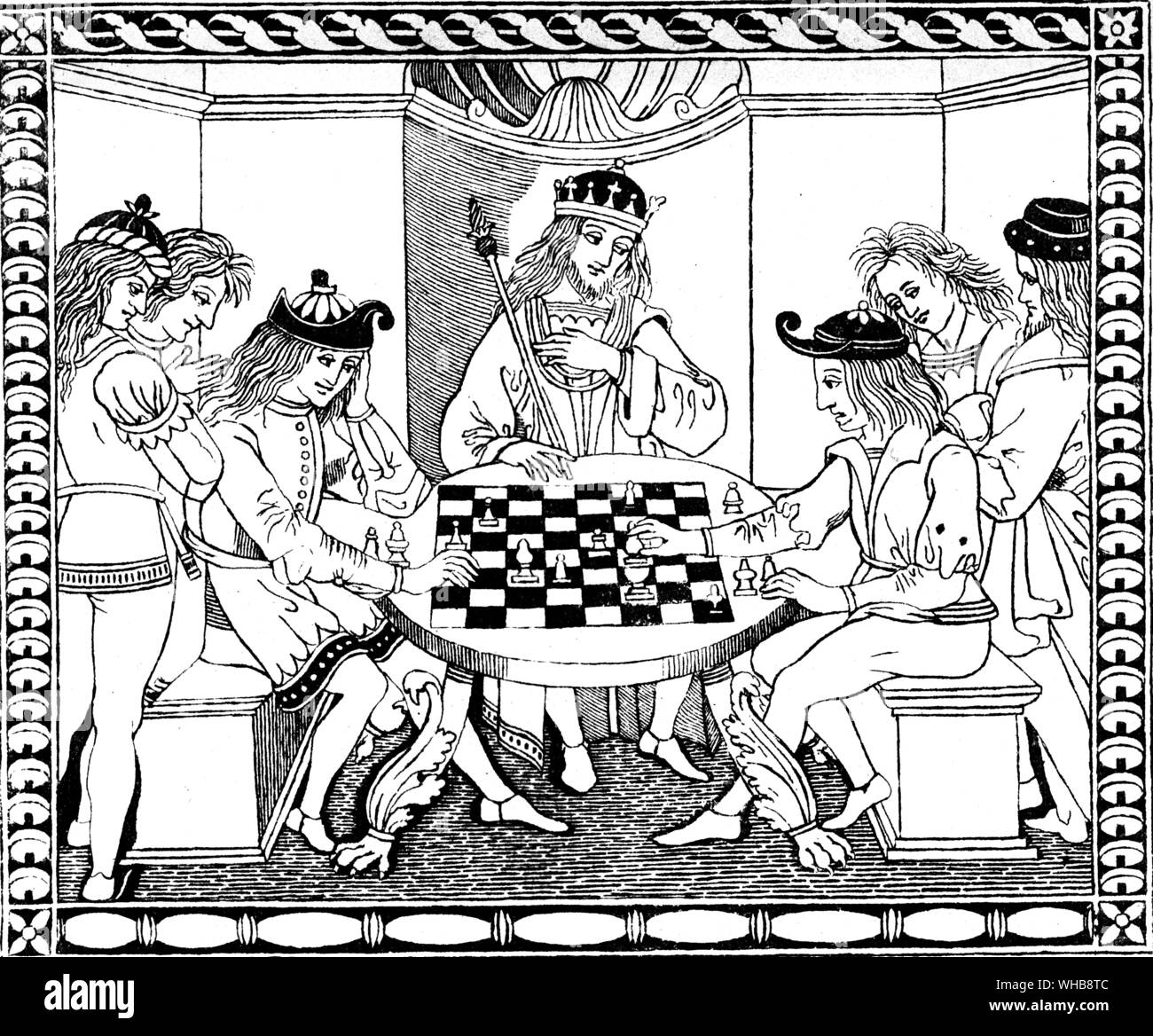 Vie quotidienne - Italien illustration de c.1500 montrant jeu d'échecs. Banque D'Images