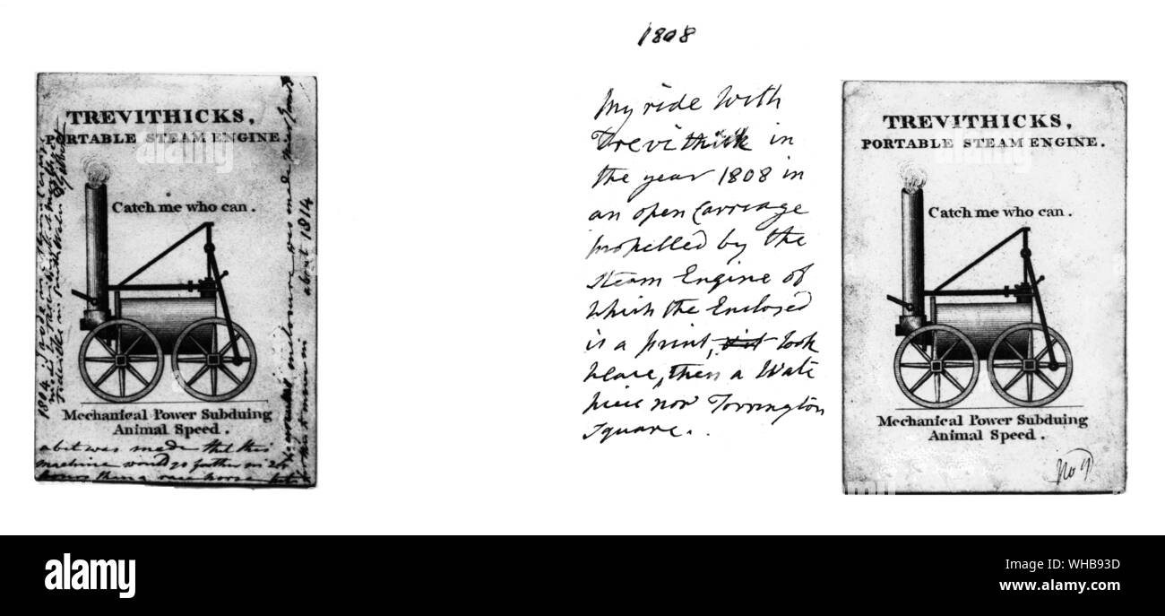 La locomotive 1808 Trevithick Londres catch-me-qui-peut gravure - Le Musée des sciences de Londres.. Banque D'Images