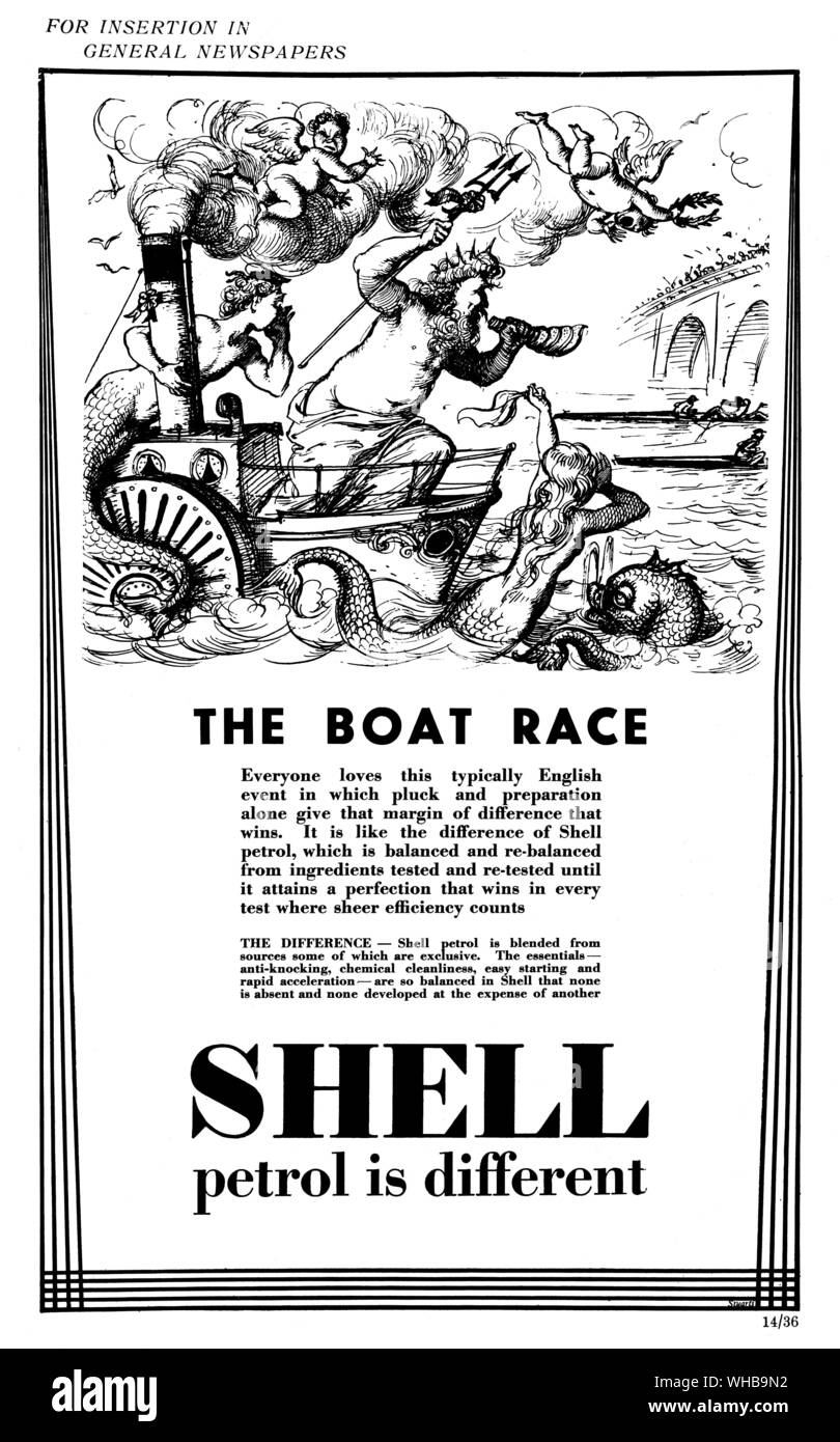 Cartoon - Publicité pour l'essence Shell - course de bateau. Banque D'Images
