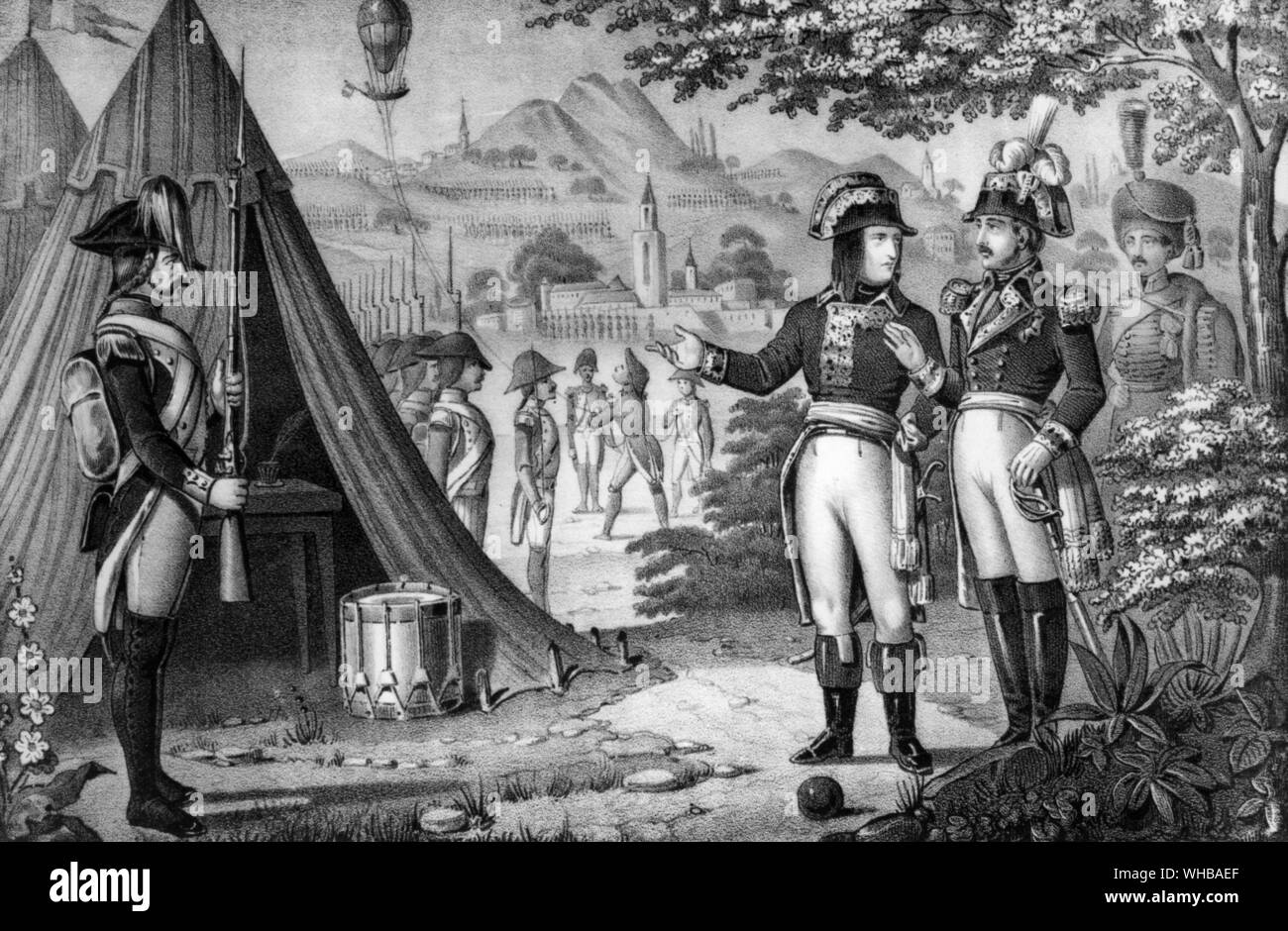 La bataille de Fleurus montrant général Jourdan donnant à ses généraux les informations obtenues par son ballon captif. 29 Juin 1794 Banque D'Images
