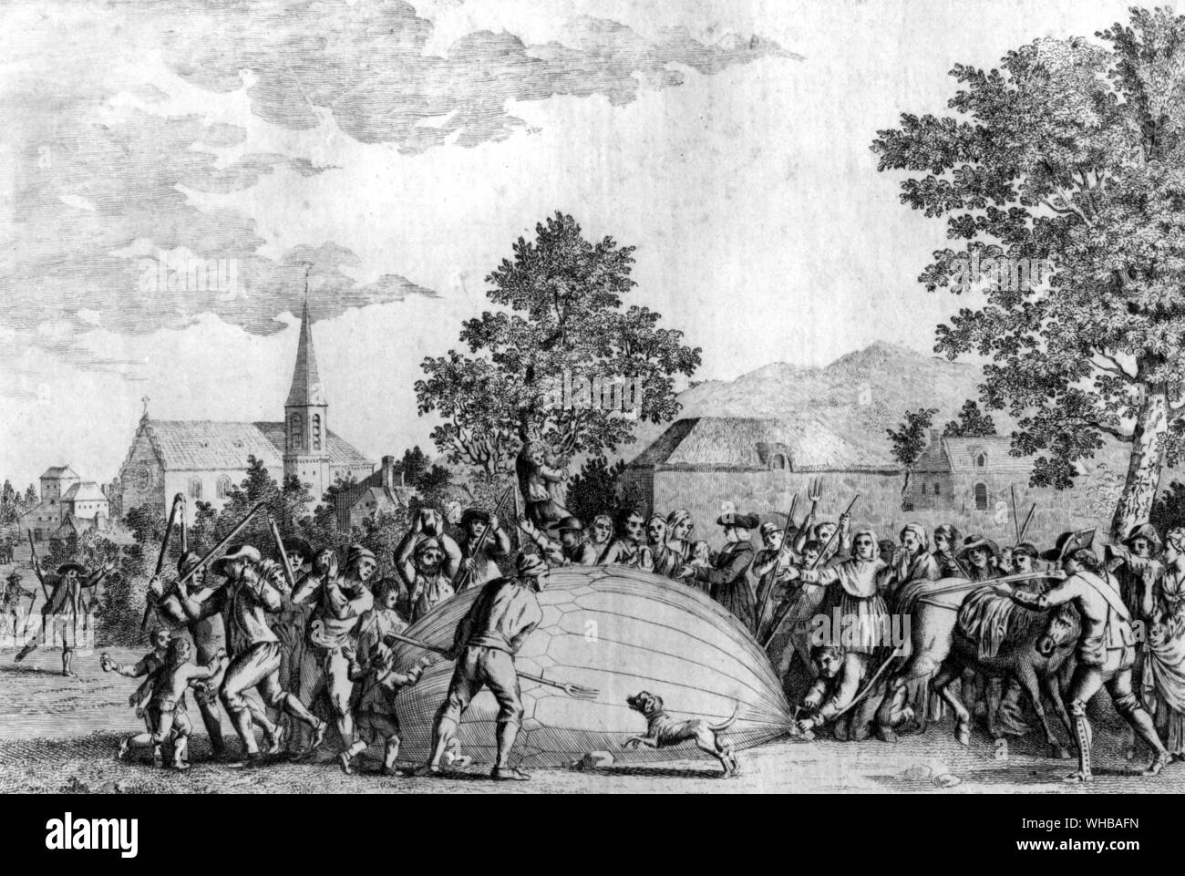 Gonesse : Alarme générale des habitants de Gonesse , causé par la chute de l'air en montgolfière de M. Montgolfier , publié par John Wallis à son entrepôt d'Ludgare Site Street. 27 août 1783 Banque D'Images