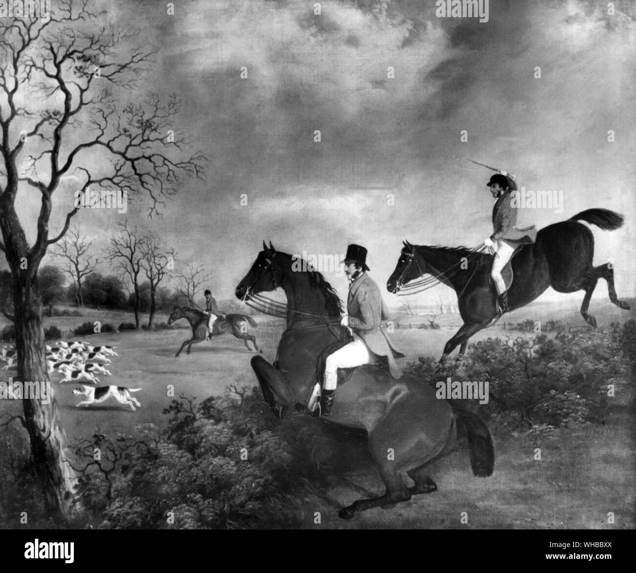 Fox des scènes de chasse dans un paysage Huile sur toile par l'artiste anglais E M Fox Banque D'Images