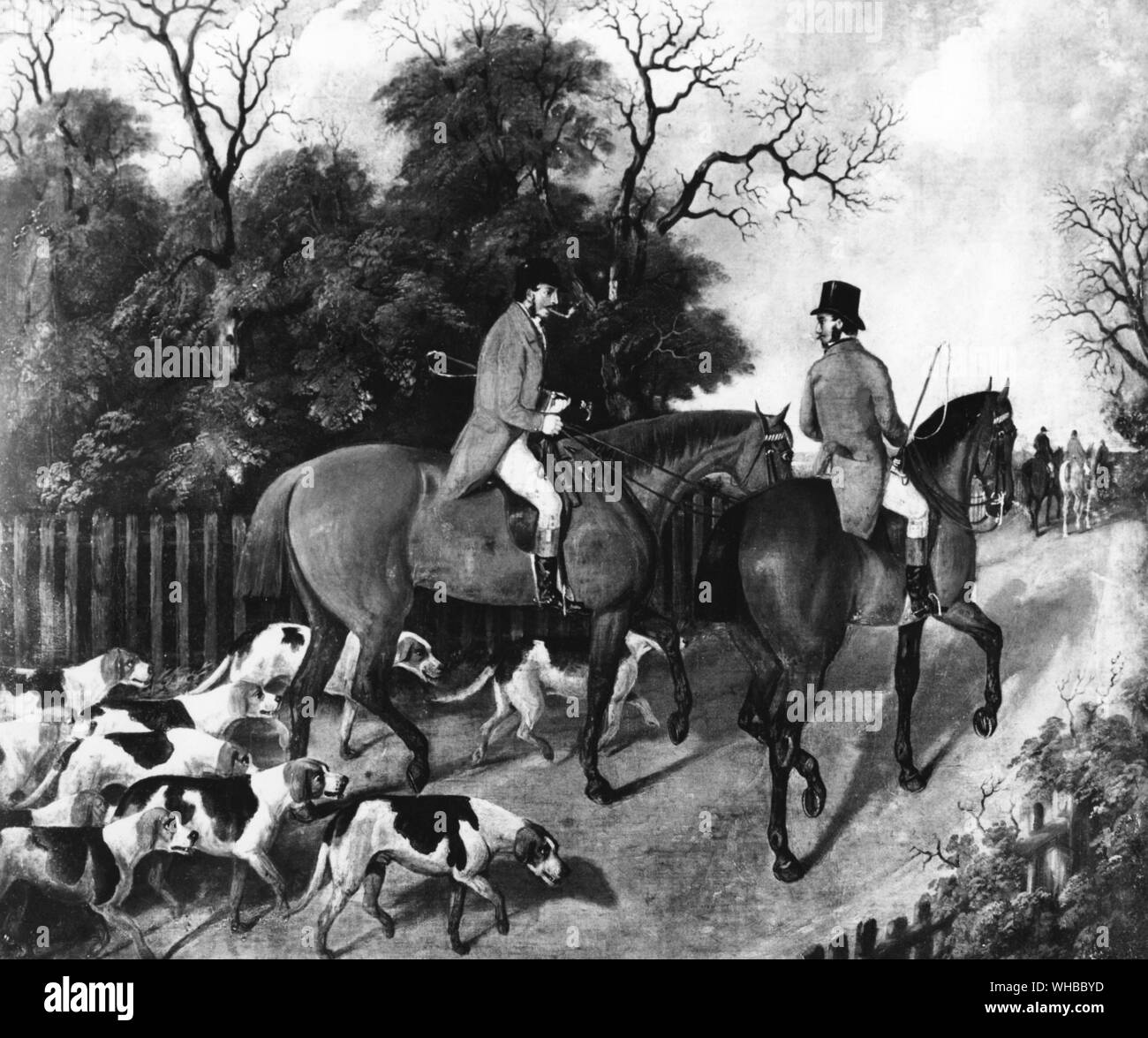 Scène de chasse partie de chasse de revenir avec deux renards. huile sur toile par British E M Fox Banque D'Images