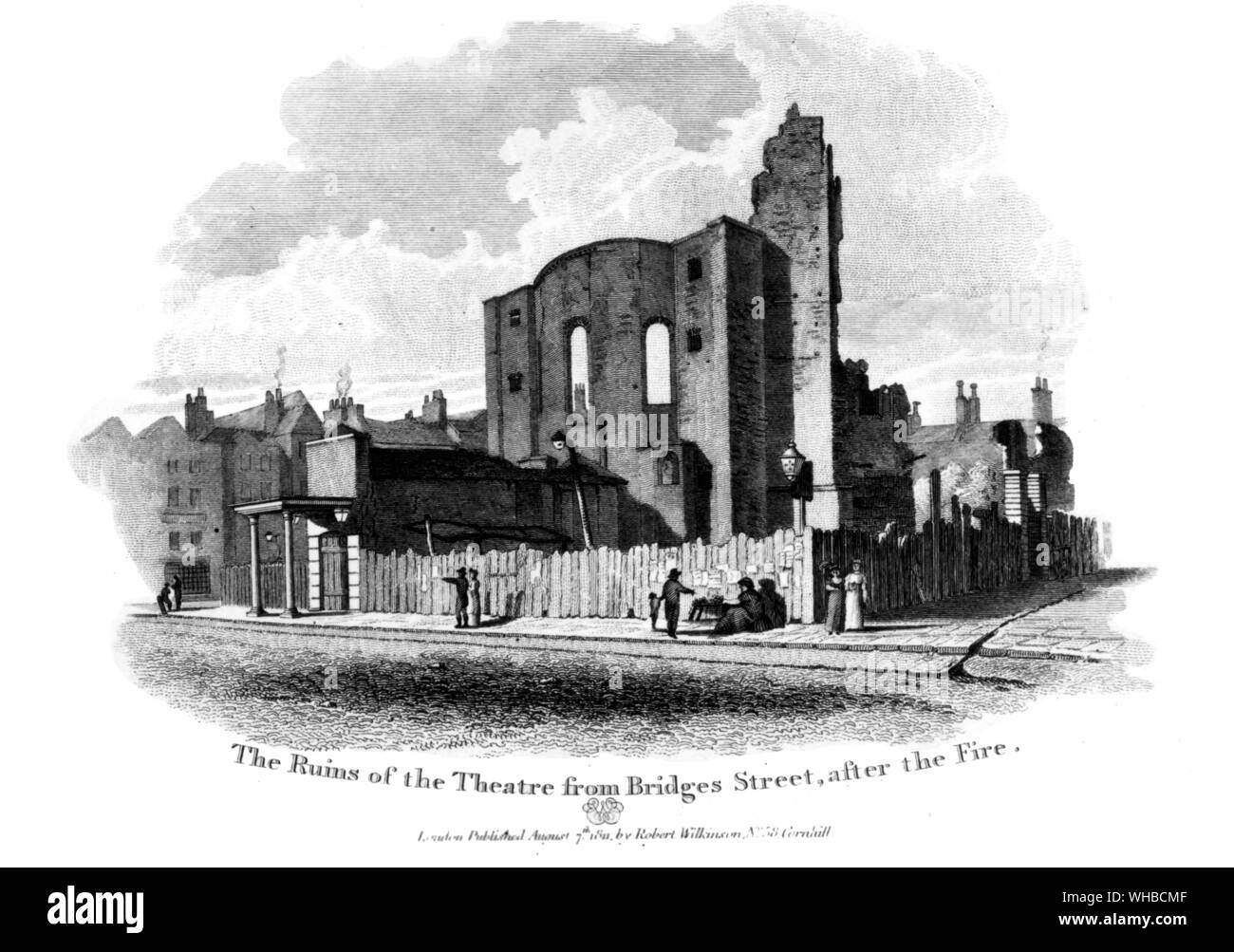 Avis de Drury Lane les ruines du théâtre de rue des ponts après l'incendie 24 février 1809 . gravée par sage après Wichelo Banque D'Images
