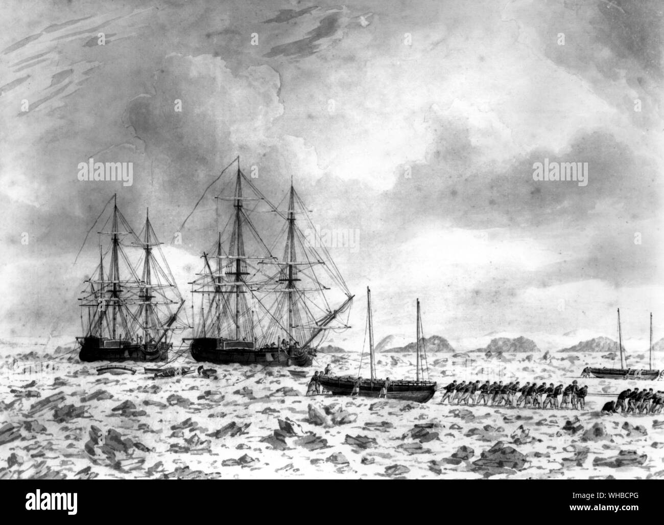 Carcasse et de chevaux pris dans la glace sur l'expédition arctique dans laquelle le jeune Nelson a pris part Banque D'Images