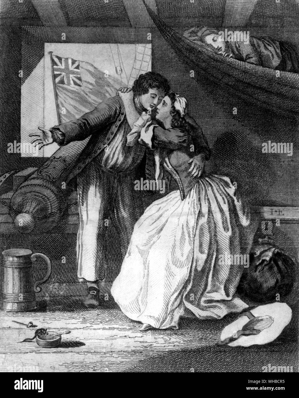 L'adieu du marin poème contemporain et la gravure qui sentimentalize la réalité d'être un marin vers 1800. Banque D'Images