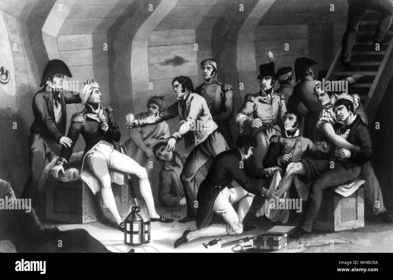 Nelson dans le cockpit - blessés après la bataille du Nil 1798 Banque D'Images