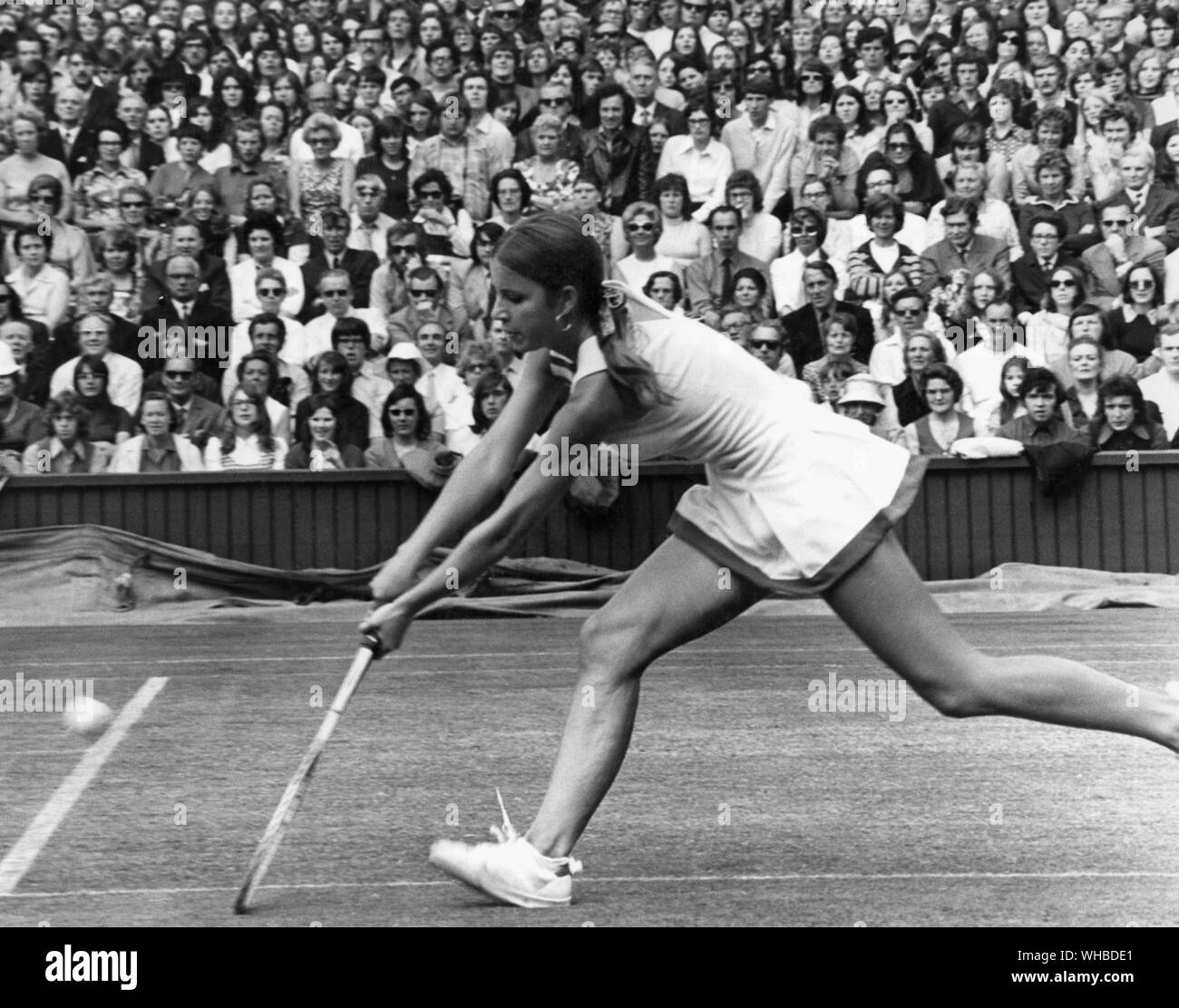 Wimbledon - Chris Evert (USA) C. E. Goolagong (Australie) 5 juillet 1972. - Est devenu Chris Evert Lloyd. Banque D'Images