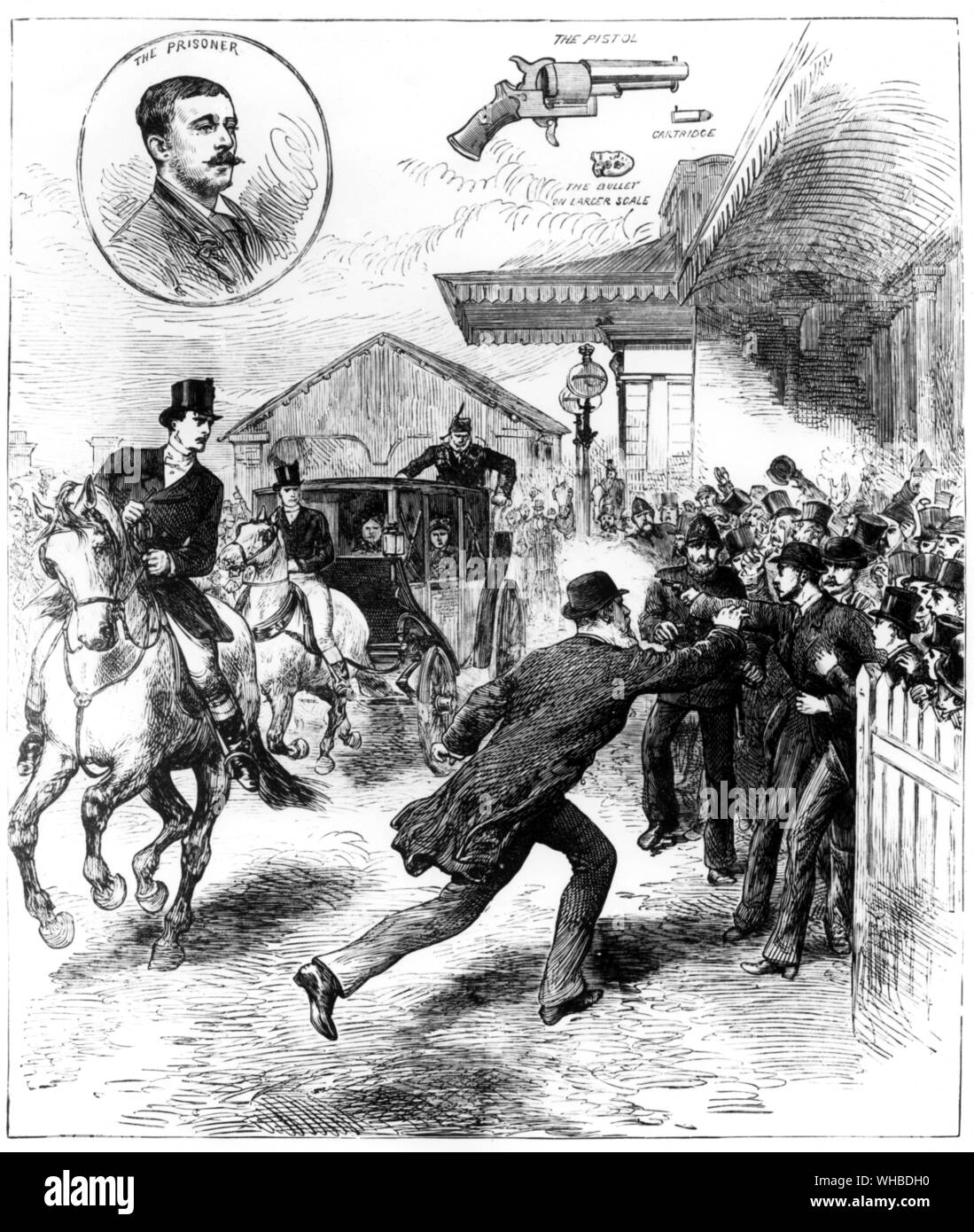 Essayez de tirer sur la reine à la gare Windsor.. Victoria (Alexandrina Victoria. 24 mai 1819 - 22 janvier 1901) a été la Reine du Royaume-Uni de Grande-Bretagne et d'Irlande du 20 juin 1837, et la première Impératrice de l'Inde du 1 mai 1876, jusqu'à sa mort le 22 janvier 1901. Son règne a duré 63 ans et sept mois, plus longue que celle de n'importe quel autre monarque britannique.. Banque D'Images