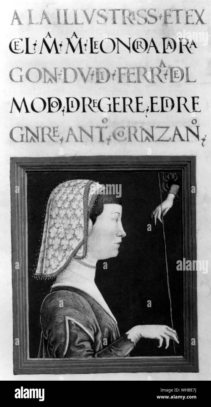 Eleonora d'Aragon , duchesse de Ferrare , Lucrèce Borgia 's-mère . Attribuée à miniature Cosimo Jura (sp ?). c la Pierpont Morgan Library Banque D'Images