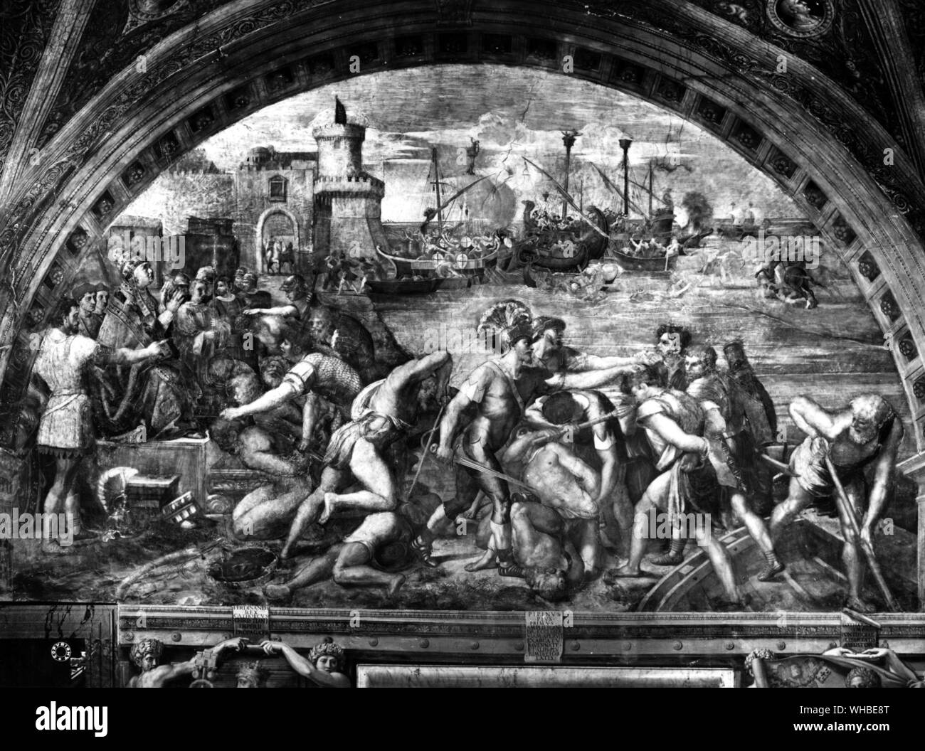 Bataille d'Ostie , pas de peinture par Raffaello Sanzio lui-même mais par l'un de ses adjoints éventuellement Giulio Romano 1514 Banque D'Images