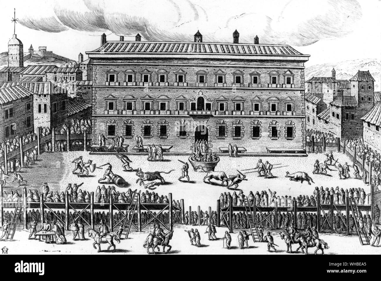 Bull baiting en face de Palais Farnèse , Rome , Italie : A partir de H van Cleef - antiquités de Rome et du quartier Banque D'Images