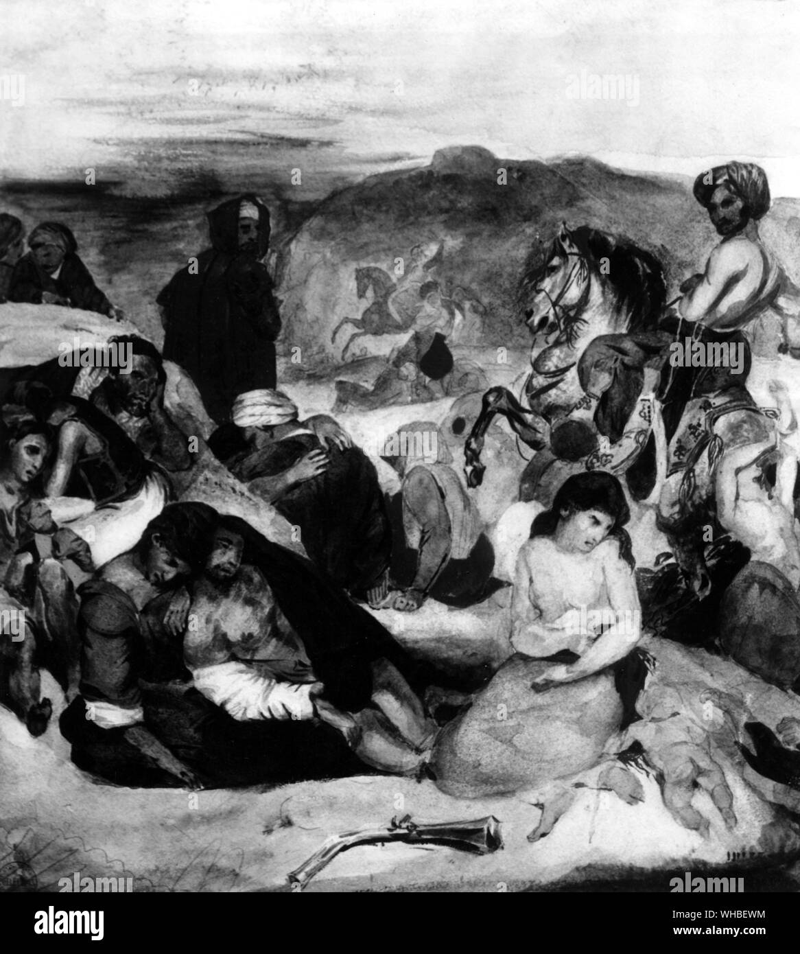 Des scènes du massacre de Chios, 1822 par Ferdinand Victor Eugène Delacroix (1798-1863). Banque D'Images