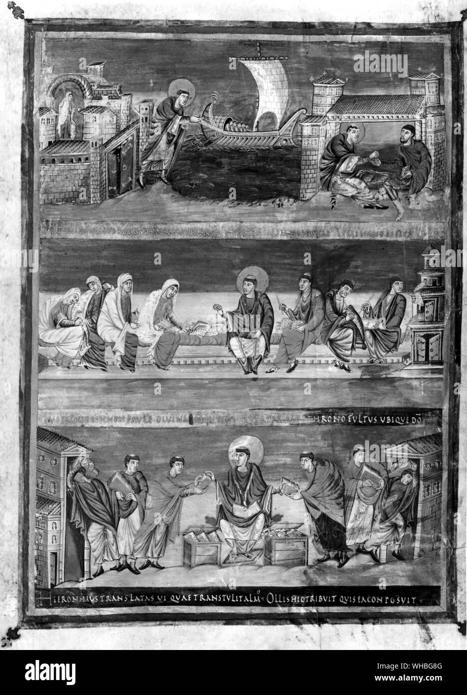 St Jerome quitte Rome pour Jérusalem. Bible de Charles le Chauve Banque D'Images St Jerome quitte Rome pour Jérusalem. Bible de Charles le Chauve Banque D'Images
