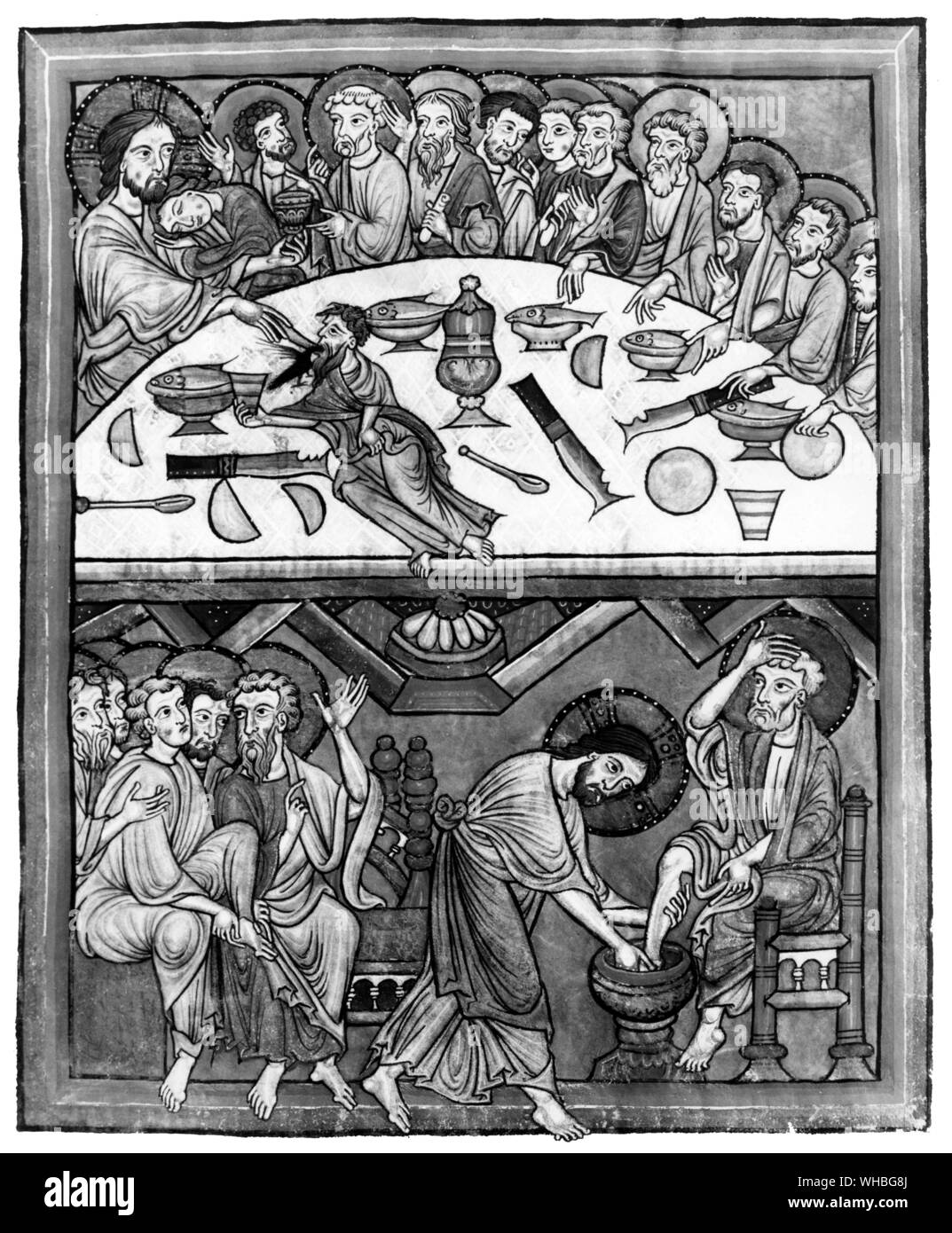 Le Christ lave les pieds de pierre et la Dernière Cène miniature Banque D'Images