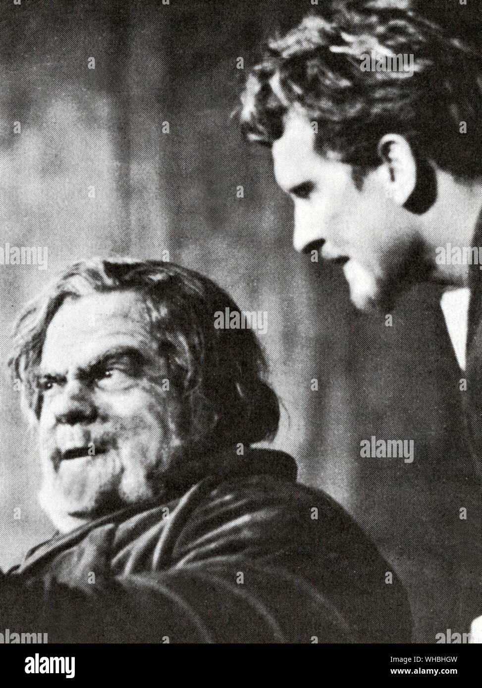 Orson Welles comme Falstaff et Burgess Meredith comme Prince Hal dans Welles's cinq rois, Théâtre Mercury 1939 Banque D'Images