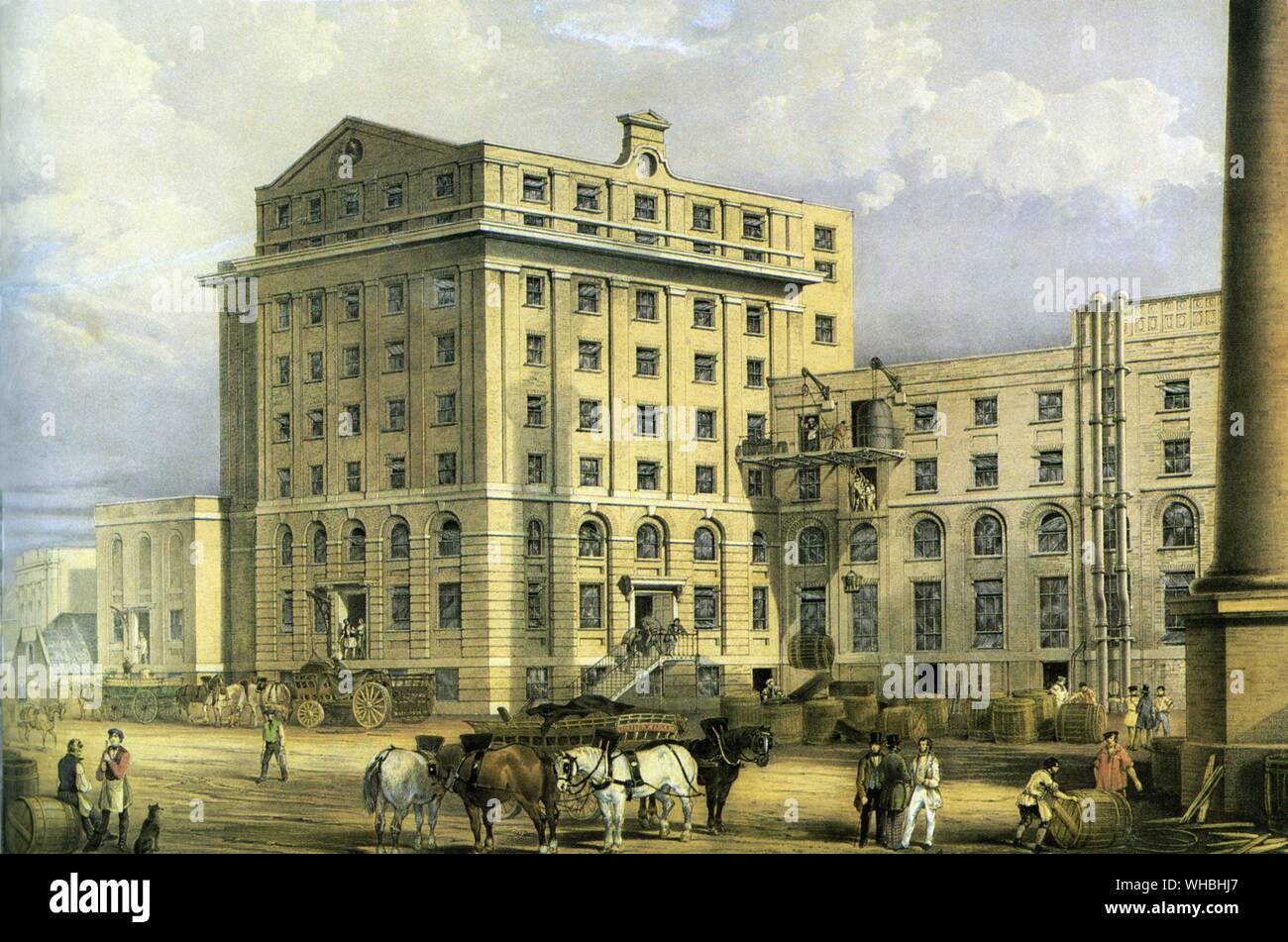 Une raffinerie de sucre à l'épreuve érigée pour MM. Charles et Frederick Bowman. Une peinture par C Dyson. Banque D'Images