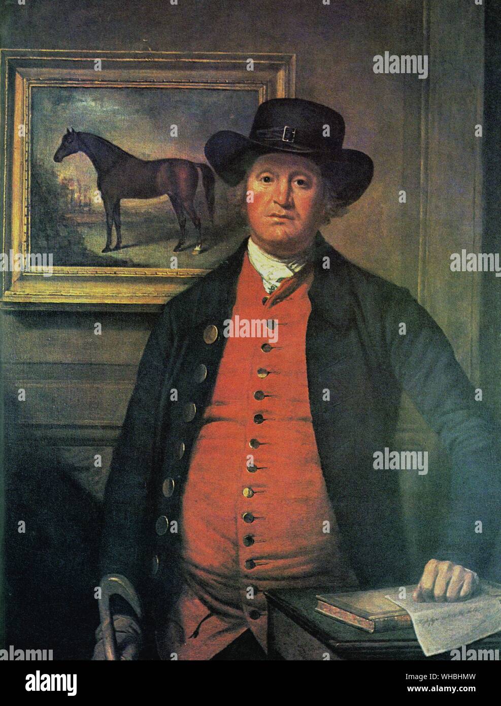 Richard Tattersall - Vieux Tatt - ( 1724 - 1795 ) Peinture de Thomas Beach .. Il a commencé à Tattersall ' s un marché aux enchères de chevaux en 1766 près de Hyde Park corner et son honnêteté et son sens des affaires ont rapidement attiré la noblesse et le Jockey Club . Il est mort à la tête du monde 's premier et le plus grand des bêtes de commissaires-priseurs et propriétaire de Highflyer , le cheval champion de son époque ( voir sur la photo derrière lui ) Banque D'Images