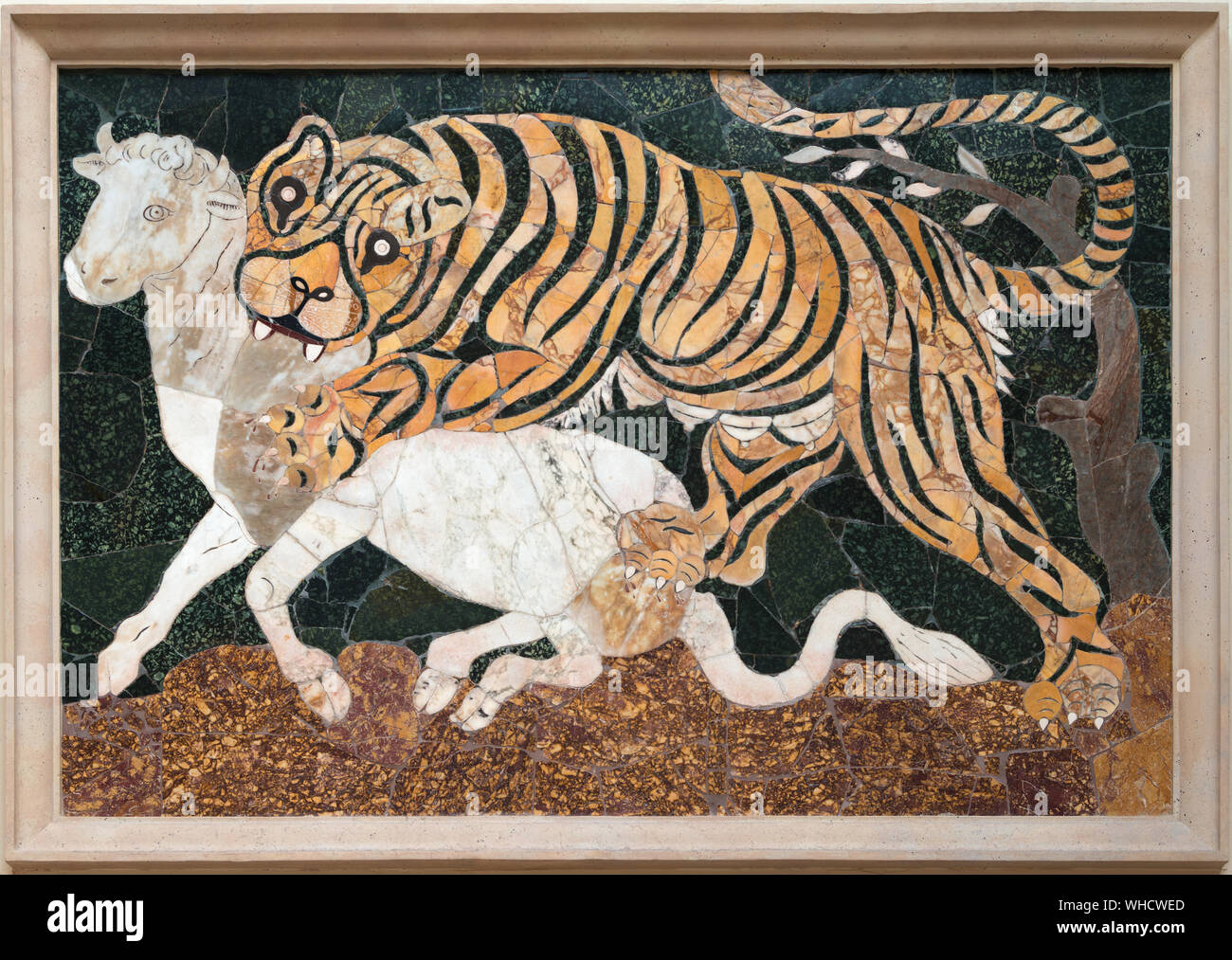 La chasse au tigre taureau blanc, mosaïque romaine antique dans les musées du Capitole, Rome, Italie Banque D'Images