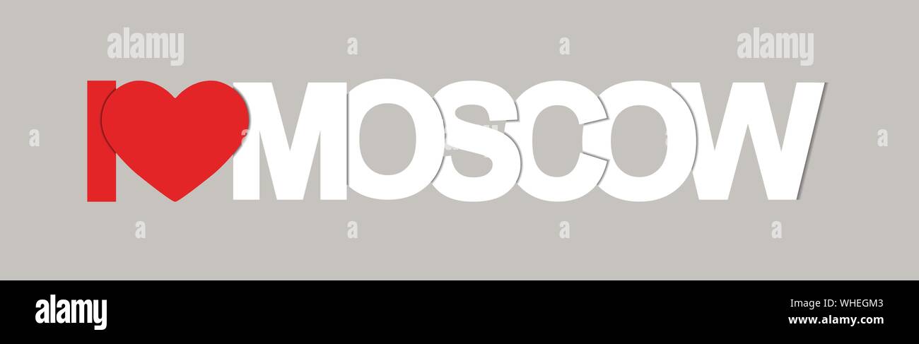 J'AIME MOSCOU. Bannière avec le cœur et le nom de la capitale de la Russie Illustration de Vecteur