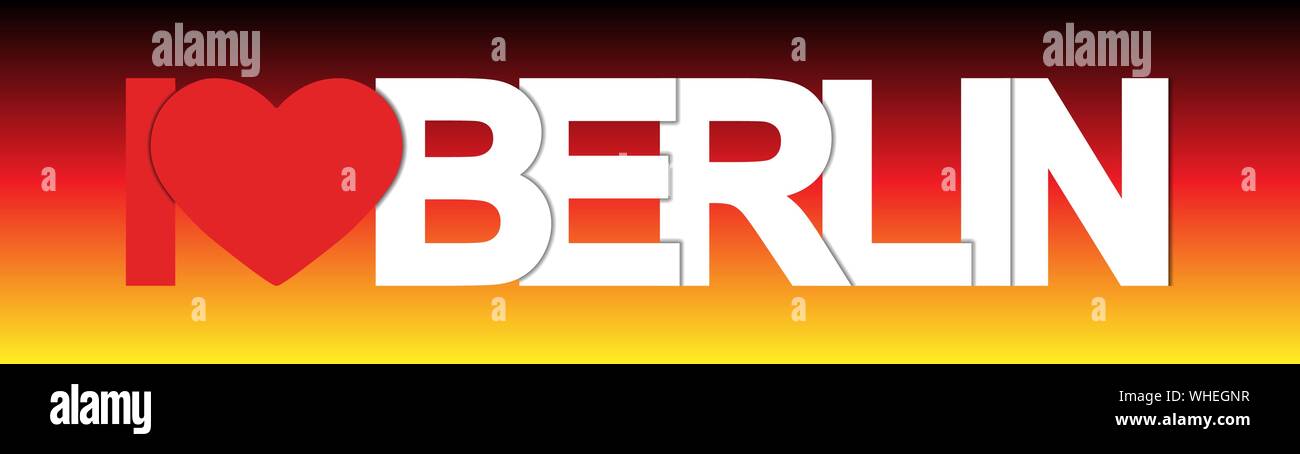 J'aime Berlin. Bannière avec le cœur et le nom de la capitale de l'Allemagne sur l'arrière-plan des couleurs du drapeau national Illustration de Vecteur