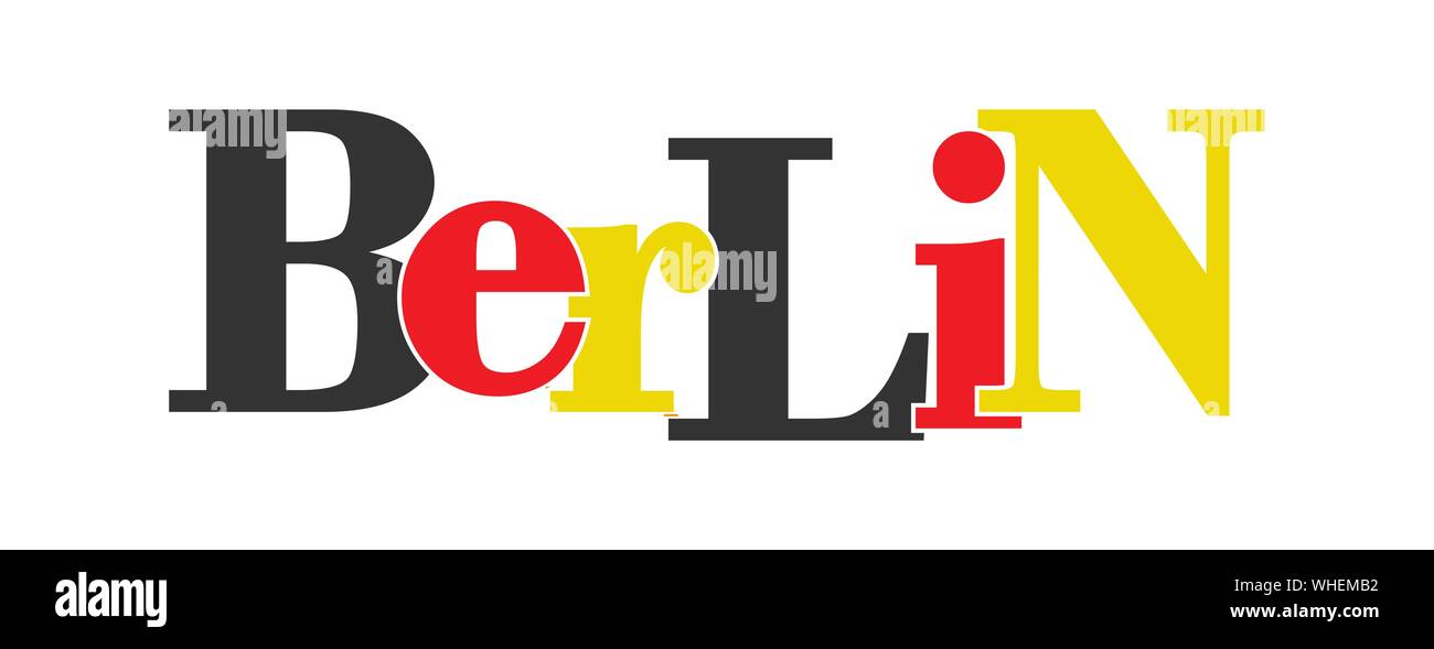 Berlin. Nom de la capitale allemande, les couleurs du drapeau national, modèle plat Illustration de Vecteur